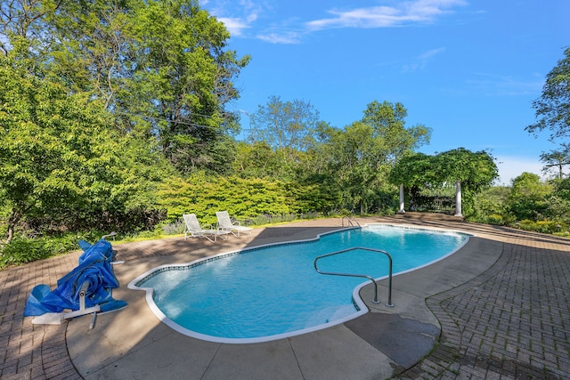 outdoor pool featuring a patio