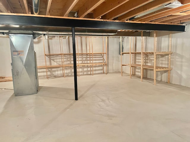 view of unfinished basement