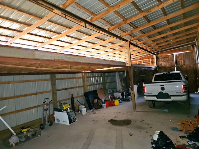 garage with metal wall