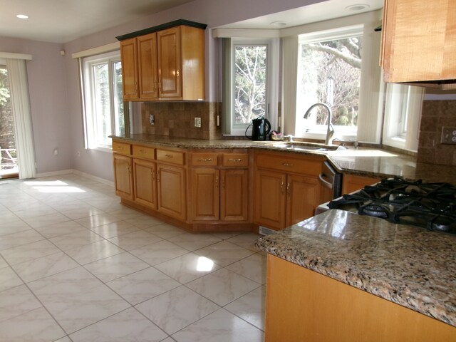 13267 Pearl Dr, Utica, MI 48315 - kitchen featuring light stone countertops, plenty of natural light, and tasteful backsplash