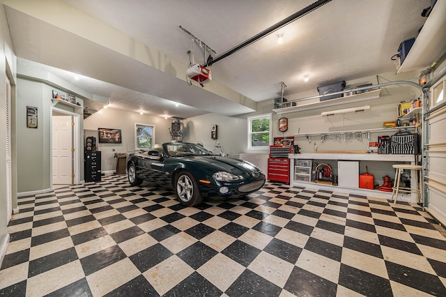 garage with a garage door opener