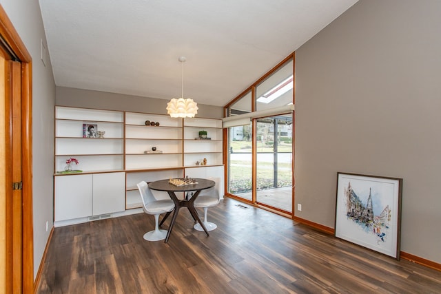 unfurnished dining area with visible vents, baseboards, and dark wood-type flooring