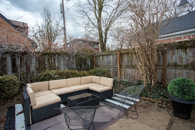 view of patio / terrace with outdoor lounge area and a fenced backyard