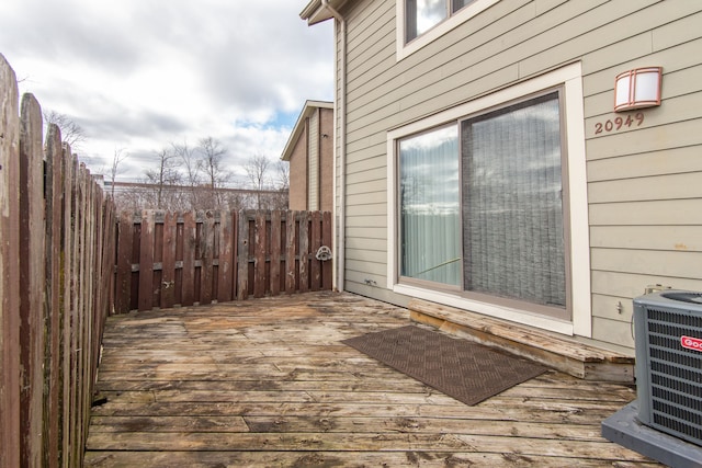 wooden deck with fence and central AC