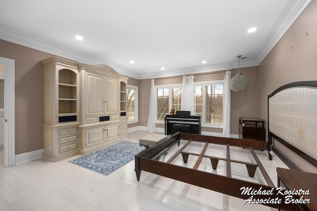 6862 Maplecrest Dr SE, Grand Rapids, MI 49546 - bedroom featuring recessed lighting, baseboards, crown molding, and light wood finished floors