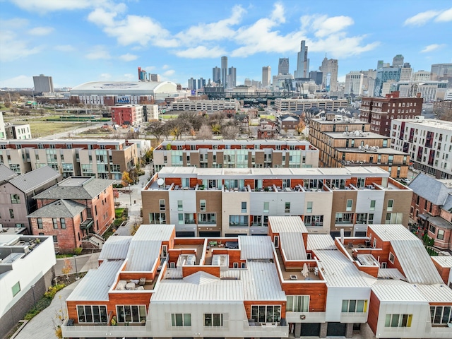 birds eye view of property with a city view