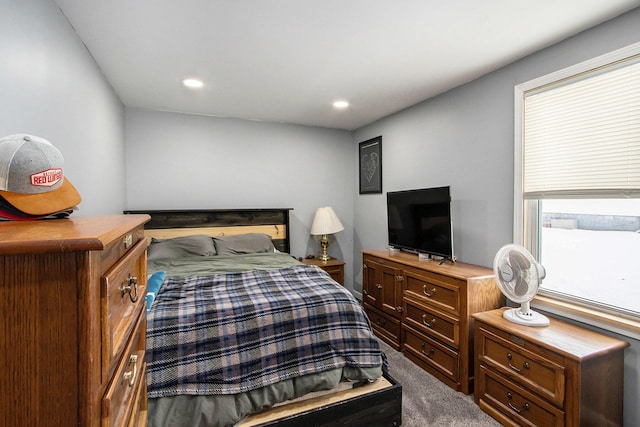 bedroom with carpet and recessed lighting