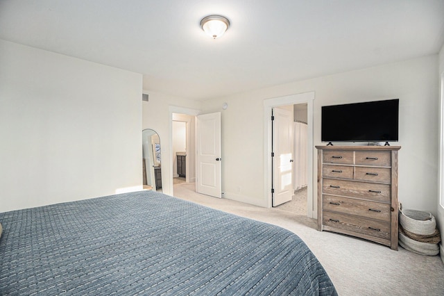 bedroom with light carpet and visible vents