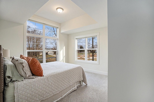 bedroom with multiple windows, baseboards, and carpet flooring