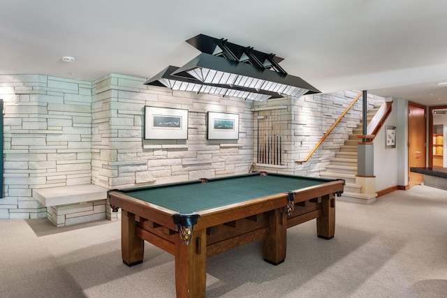 game room with carpet floors and pool table