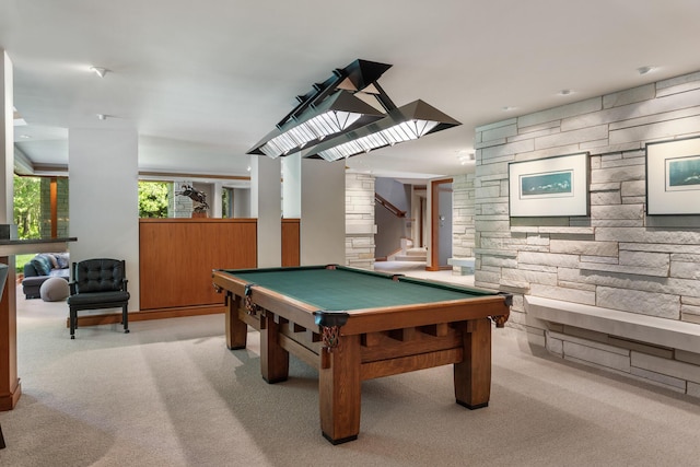 rec room featuring carpet flooring and billiards