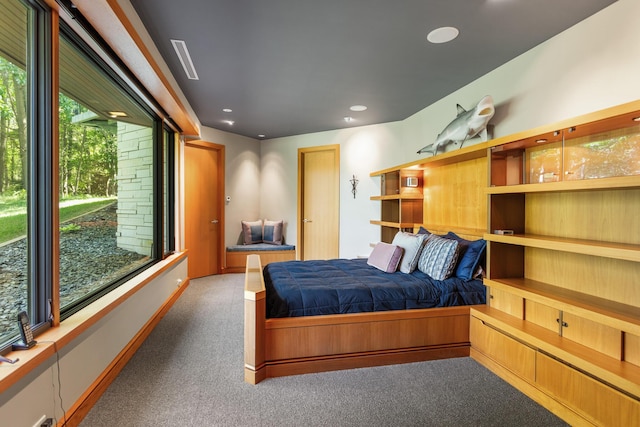 bedroom featuring recessed lighting, carpet flooring, and baseboards