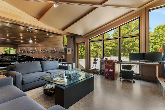 living area featuring vaulted ceiling