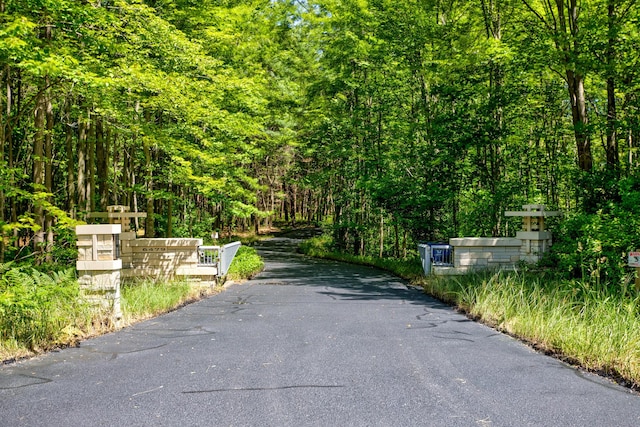 view of street with a wooded view