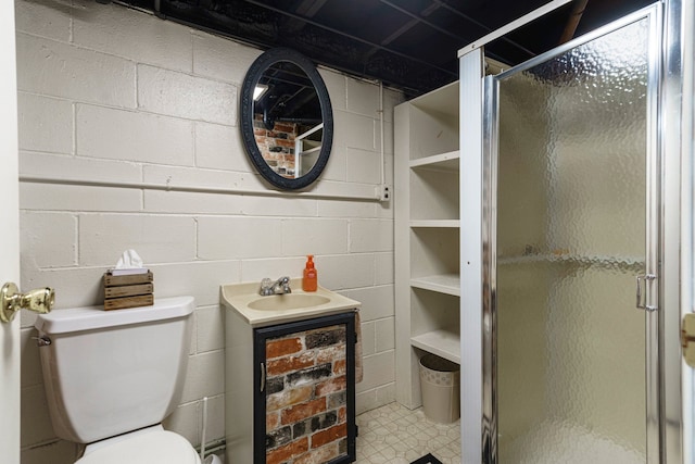 full bathroom featuring tile patterned floors, a stall shower, toilet, and vanity