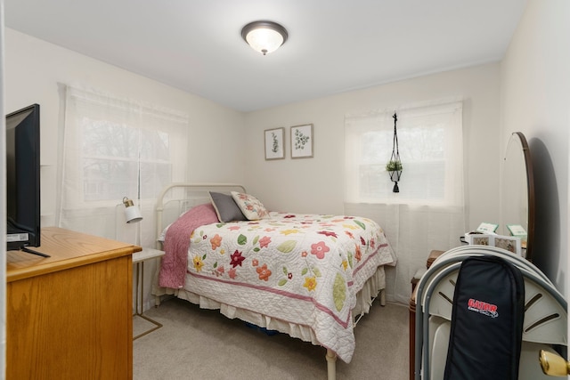 bedroom with multiple windows and carpet floors