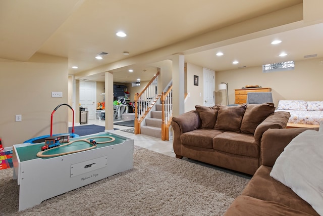 game room featuring visible vents and recessed lighting