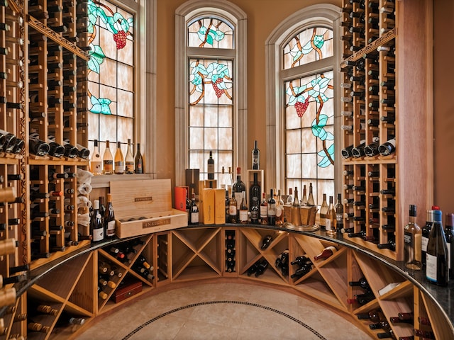 wine room with tile patterned floors