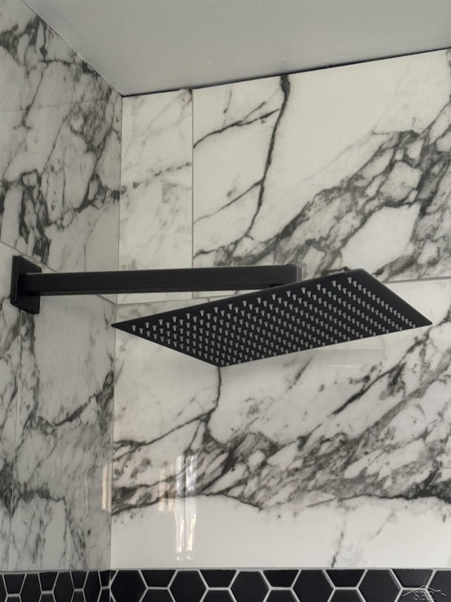 room details featuring a marble finish shower