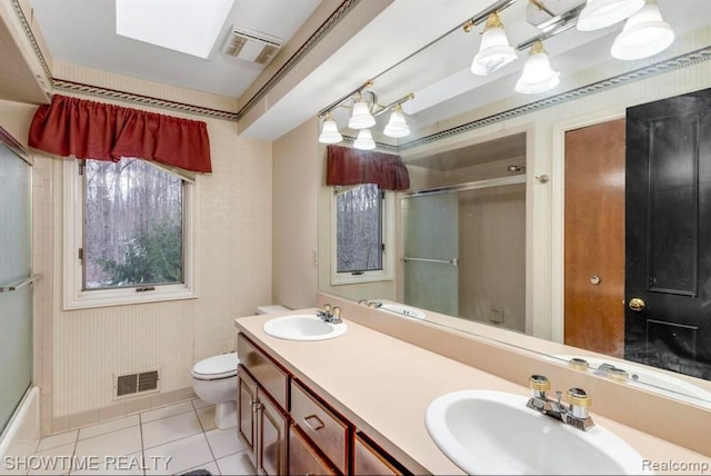 bathroom featuring tile patterned flooring, visible vents, a sink, and toilet