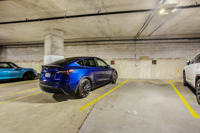 parking garage with concrete block wall