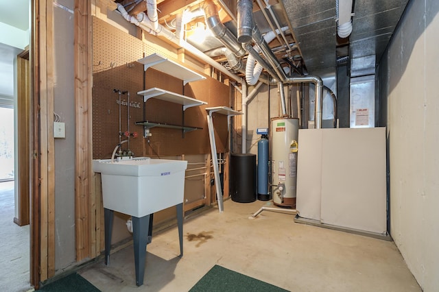 unfinished below grade area with gas water heater