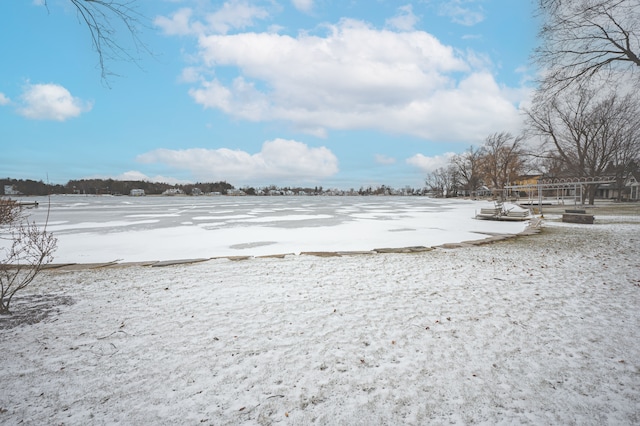 view of yard layered in snow