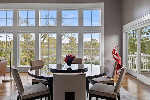 565 Golden Bear Ct, Saint Joseph, MI 49085 - dining space with a towering ceiling, a wealth of natural light, and wood finished floors