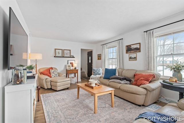 living room with wood finished floors