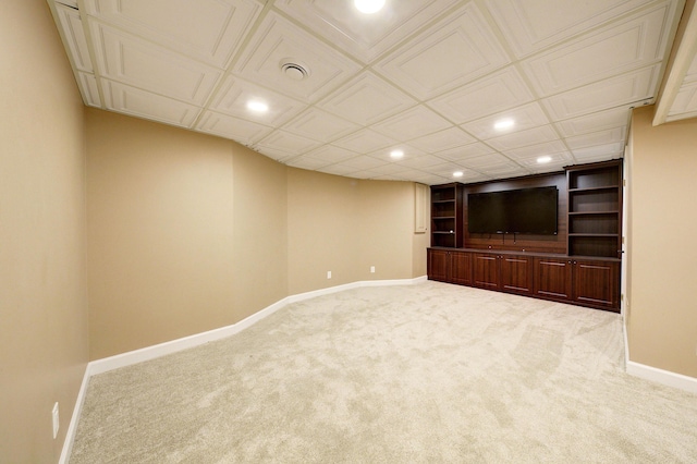 finished below grade area with recessed lighting, carpet, and baseboards