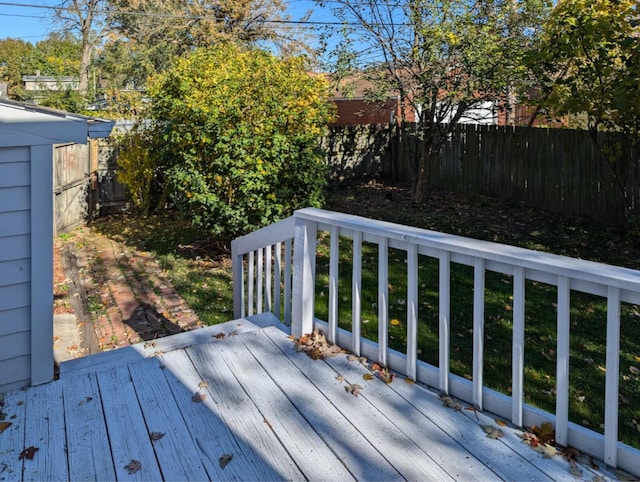 wooden terrace featuring a fenced backyard