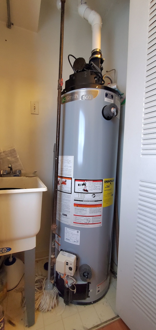 utility room with gas water heater