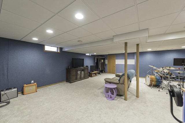 1085 Melrose Ct, Saline, MI 48176 - basement featuring recessed lighting, a paneled ceiling, and carpet flooring