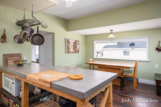 dining space featuring baseboards and dark wood-style flooring