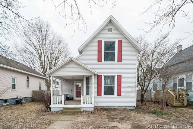 view of front of home featuring covered porch and central AC