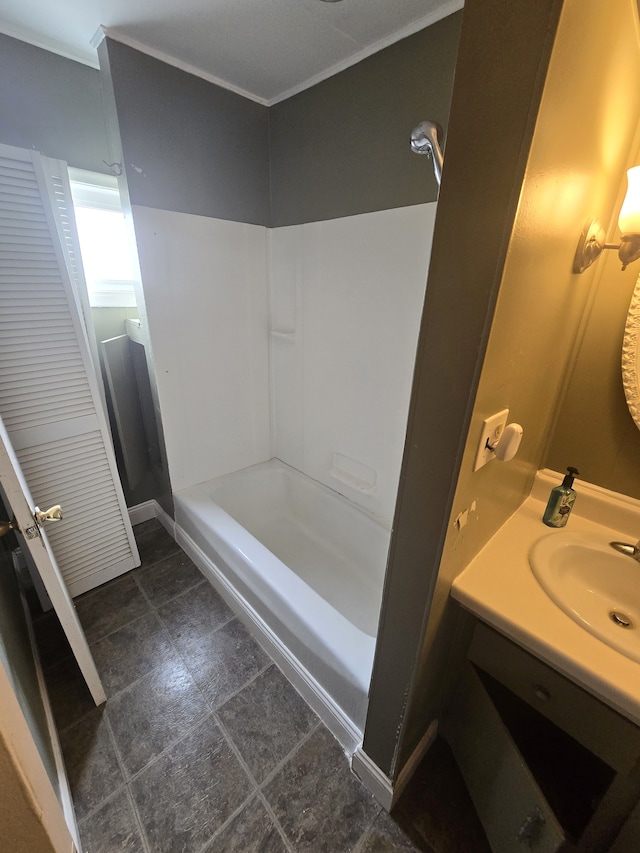 7993 Church Rd, Grosse Ile, MI 48138 - full bath with shower / bath combination, baseboards, crown molding, and vanity