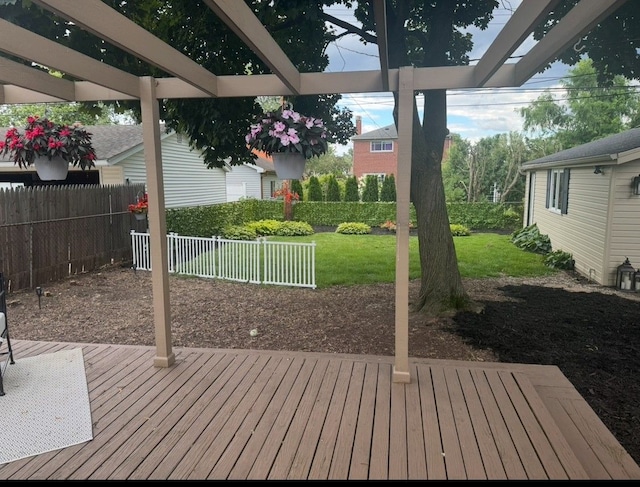 deck featuring a yard and fence