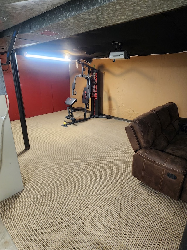 finished basement featuring carpet flooring