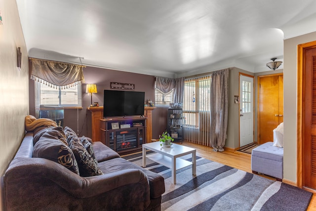 living room featuring baseboards and wood finished floors