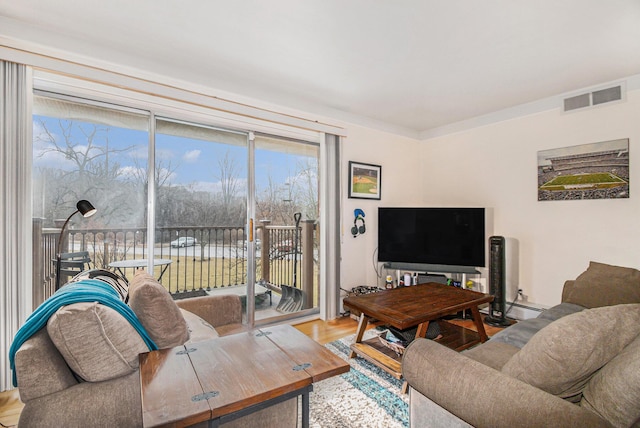 living room with visible vents and wood finished floors