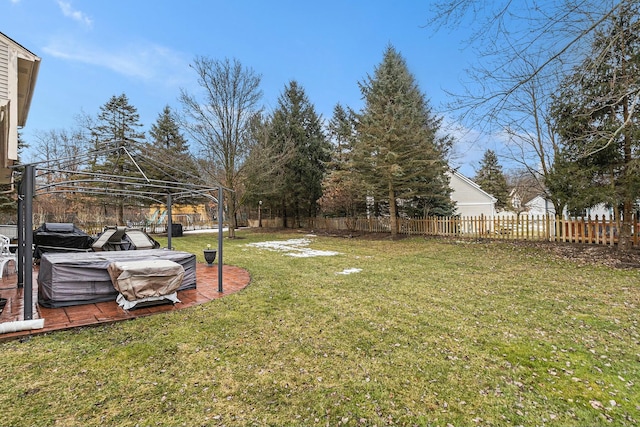 view of yard with a gazebo and a fenced backyard