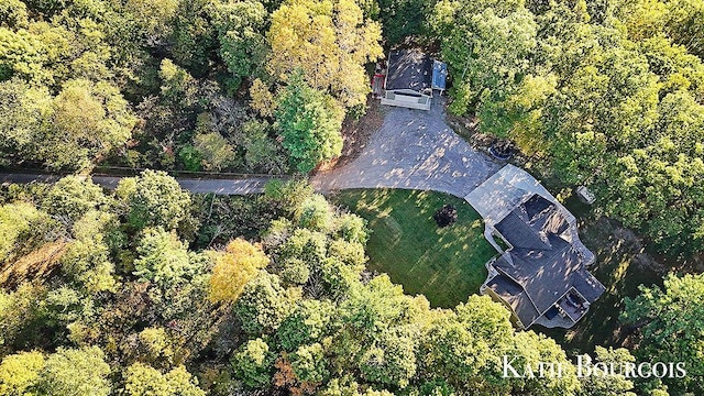 drone / aerial view with a forest view