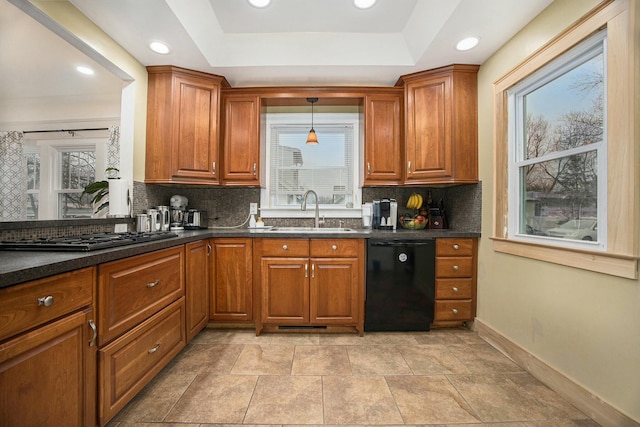 kitchen featuring a sink, plenty of natural light, gas stovetop, and dishwasher