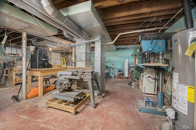 unfinished basement with water heater