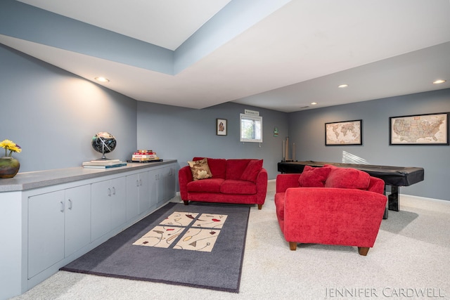 living room with carpet and recessed lighting