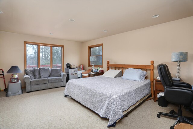 bedroom featuring carpet floors and recessed lighting