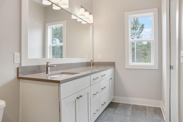 full bath featuring a sink, baseboards, and double vanity