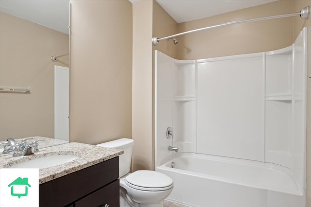 bathroom featuring shower / bathtub combination, toilet, and vanity