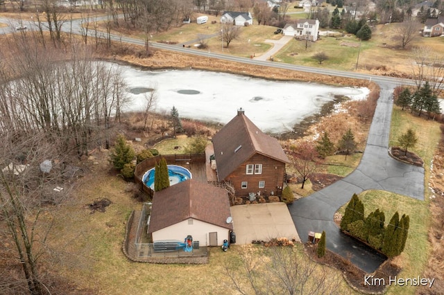 aerial view with a water view