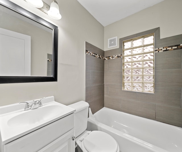 full bath featuring visible vents, vanity, and toilet